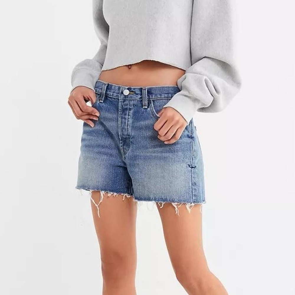 BDG Light Blue Frayed Hem Jean Shorts